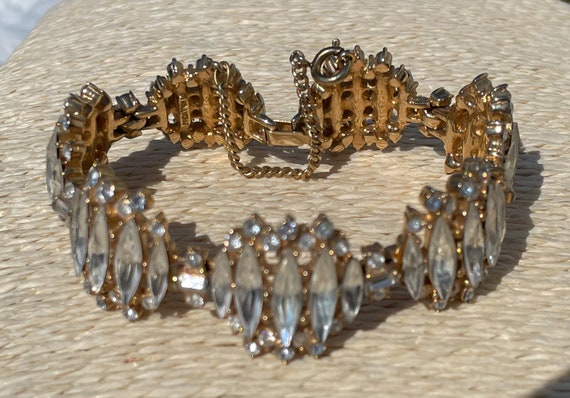 1950s Hollycraft Rhinestone Panel bracelet with c… - image 1