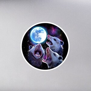Three Howling Possums at Moon Sticker - Opossum Lover Gift