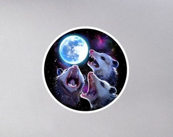 Sticker Trois opossums hurlants à la lune - Cadeau pour les amoureux des opossums