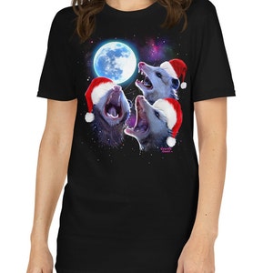 Possum Christmas T-Shirt: Howling Opossums in Santa Hats