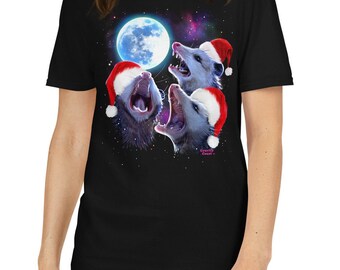 T-shirt de Noël Possum : des opossums hurlants avec des bonnets de père Noël