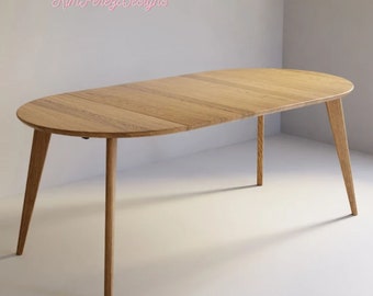 Round Extending Table, 6-10 Seater, Oval Oak Dining table with Scandi legs, Customisable