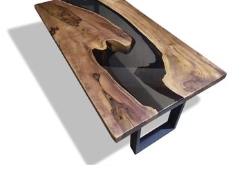 Unique Live Edge Coffee Table, Walnut Wood Epoxy Coffee Table, Modern Large / Small Coffee Table Wood, Square Narrow, Low Resin Coffee Table