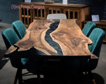 Epoxy tafel, aangepaste eettafel, eetkamertafel, Live Edge tafel, epoxy keukentafel, aangepaste epoxy eetkamertafel