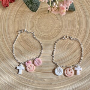 pulseras para niños, regalo de primera comunión para niña, niño, pulsera con charm hecho a mano, pulsera con cruz,  pulsera personalizada