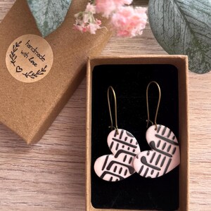 Polymer clay music earrings, heart earrings, note drawing, love, handmade earrings, Valentine&#39;s Day