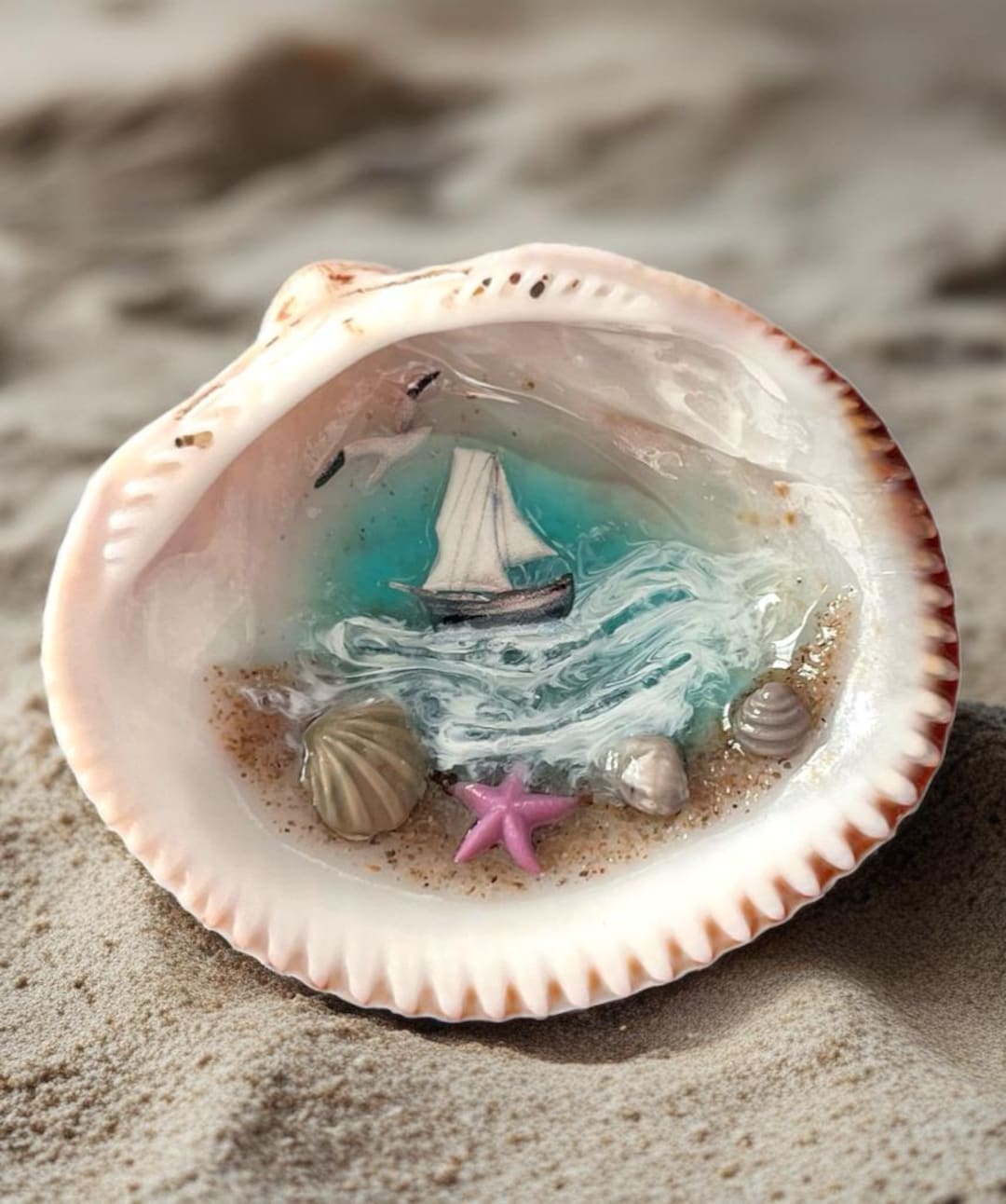 Decorated Epoxy Resin Seashell, Personalized Gift for Men, Seashell ...