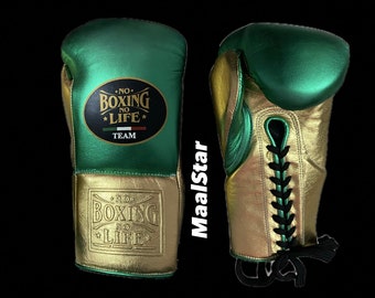 Personalized Canelo Handmade No Boxing No Life Boxing Gloves Green and Gold | Premium Variant | Made up With Top Grain Of Cowhide Leather |