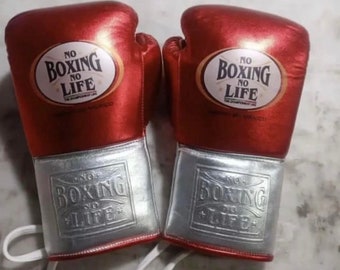 Gants de boxe No Boxing No Life faits main Canelo personnalisés Rouge métallique | Variante Premium | Cuir de vachette pleine fleur |