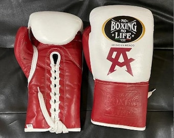 Gants de boxe No Boxing No Life faits main Canelo personnalisés blancs et rouges | Variante Premium | Cuir de vachette pleine fleur |