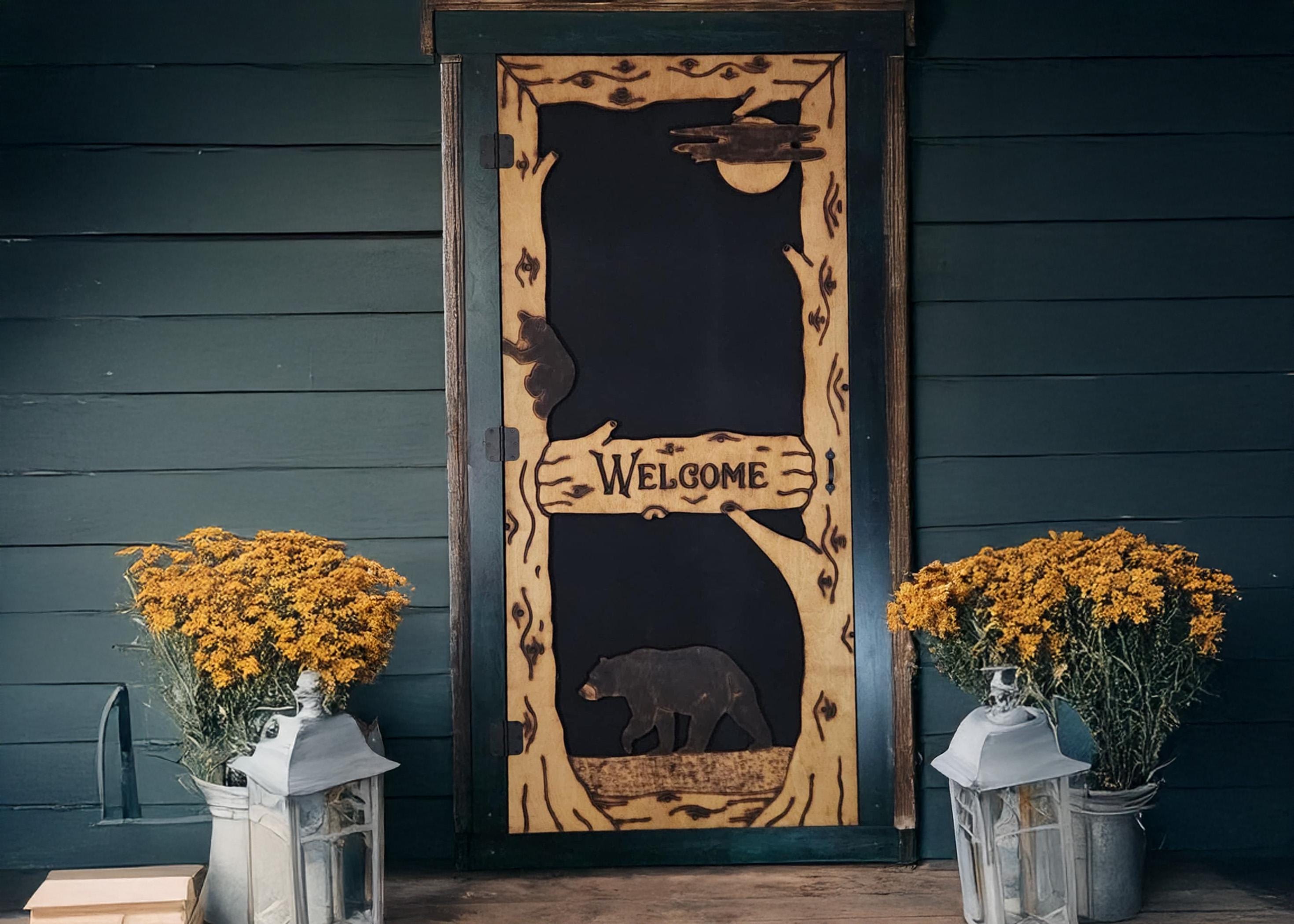 Custom Carved Black Bear Screen Door, Rustic Cabin Decor - Etsy