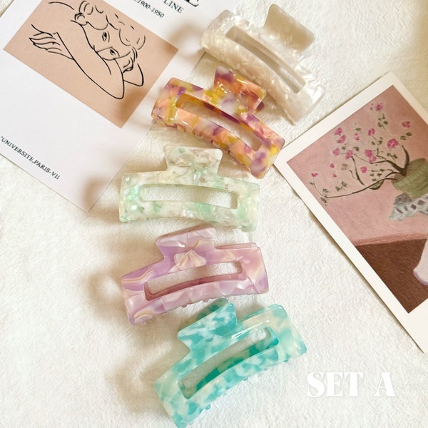 5 Pcs set Acetate Cellulose Rectangle Hair Claw | Multi Color Hair Claw set Hair Clip set Hair Accessories 'AURORA' Series Gift For Her
