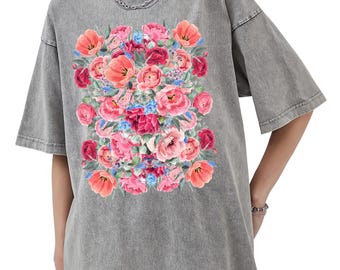 Floral Oversized Shirt, Oversized Tee, Vintage Flower Shirt, Pressed Flower Shirt, Acid Wash Flower Shirt, Flower Lover Shirt, Floral Gift
