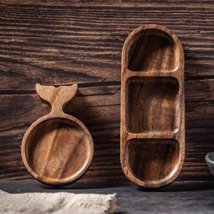 Wooden tray for sauces, serving tray for snacks, divided mini plate for snacks. image 2
