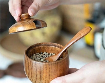 Wooden Spoon, Solid Wood Spice Pot, Spoon for Kitchen, Kitchen Decor, Spice Rack