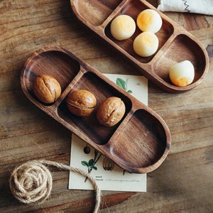 Wooden tray for sauces, serving tray for snacks, divided mini plate for snacks. image 4