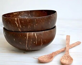 Handmade Natural Coconut Bowl Dinnerware Set with Wooden Spoon, Perfect for Desserts, Fruit Salad