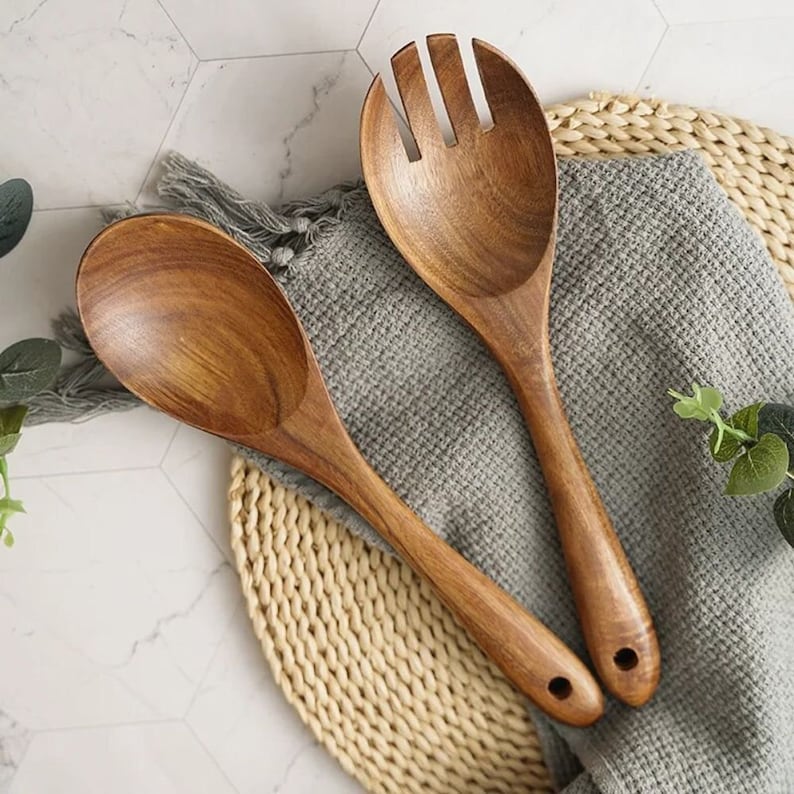 Bowls and cooking utensils made of acacia wood, perfect for the kitchen and tables, artisan quality spoon and fork set mL