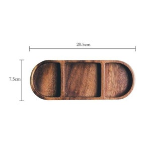 Wooden tray for sauces, serving tray for snacks, divided mini plate for snacks. 20.5/7.5 cm
