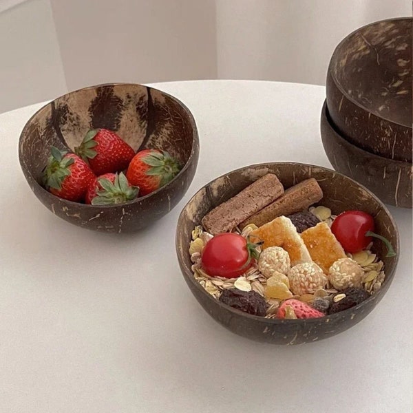 Handmade Natural Coconut Bowl Dinnerware Set with Wooden Spoon, Perfect for Desserts, Fruit Salad