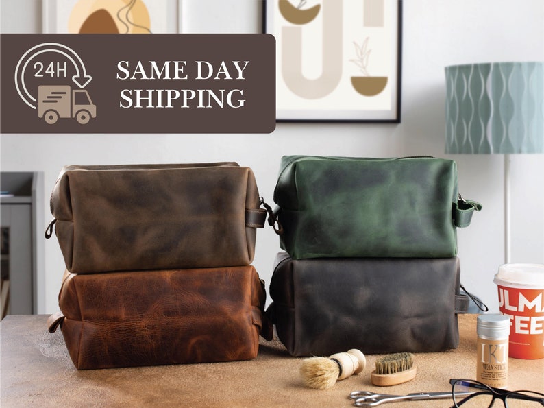 Custom Toiletry Men’s Leather Dopp Kit Bag | Personalized Leather Toiletry and Travel Essentials Dopp Kit Bag for Groomsmen Proposal