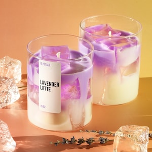 Handgjort lavendellatteljus | 450 ml sojavaxljus med gel-isbitar