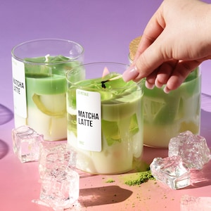 Matcha Latte Candle | Handmade Soy Wax with Gel Ice Cubes (15 oz)