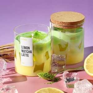 Lemon Matcha Latte Candle | Handmade Soy Wax with Ice Cubes