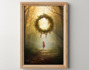 Wald Mistelzweig Weihnachten Wand Kunst Druck Vintage Urlaub Dekor festliche digitaler Download Winter botanische Wohnkultur Weihnachten druckbare Kunst