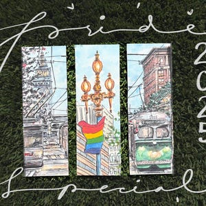 Pride Month Bookmark | San Francisco Art Bookmark| Embarcadero| Ferry Building| Rainbow Flag Bookmarks 2.4’x7’ thick watercolor paper print