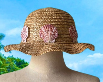 Straw Beach Hat with Shells