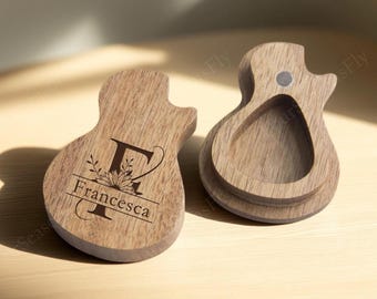 Premium Wooden Guitar Pick Case, Custom Guitar Pick Holder Case, Wooden Storage Box for Picks, Custom Musician Gift, Perfect Music Gift