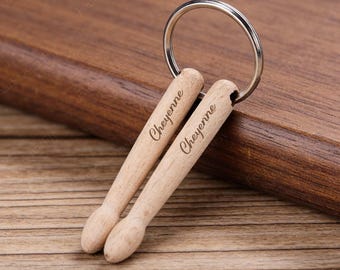 Personalized Engraved Mini Drumsticks Keychain, Drumstick Keychain Wooden, Gift For Drummer, Teacher Drummer Gift, Drum Accessory Gift
