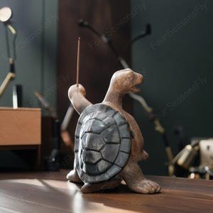 Mini Ceramic Standing Turtle Incense Burner, Little Turtle Decoration, Unique Incense Burner, Handmade Table Decor, Cute Zen Gift Idea
