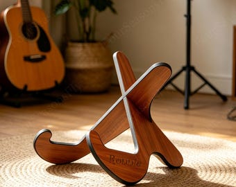 Personalized Wooden Guitar Stand, Portable Guitar Holder, Name Guitar Holder, Guitar Holder For Musicians, Gift For Musicians