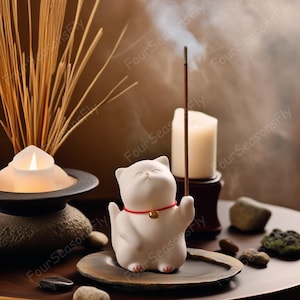 Cute Playful Cat Ceramic Incense Holder, Handmade Tea Ceremony Atmosphere Decoration, Animal Incense Holder, Yoga Decoration, Meditation
