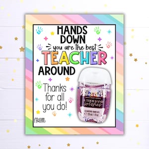 Hand Sanitizer Geschenkkarte | Lehrer Wertschätzung Printable | Hands Down Du bist der beste Lehrer weit | Druckbereite Datei