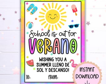 SPANISH Summer Gift Tag, BILINGUAL Printable End of Year Gift Tag, Editable & Ready to Print