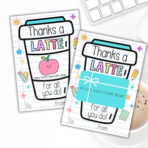 Porta carte regalo per insegnanti, etichetta regalo, stampabile con latte, download digitale, pronto per la stampa