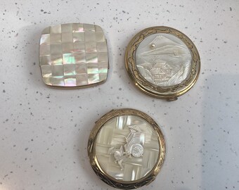 Mother of Pearl compacts with mirror , 0riental design and plain