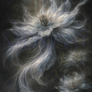 Ethereal Love In A Mist Floral Art Print Moody Blue Flower Painting Flowing Botanical Artwork Dark Romantic Cottagecore Decor, Fantasy Art