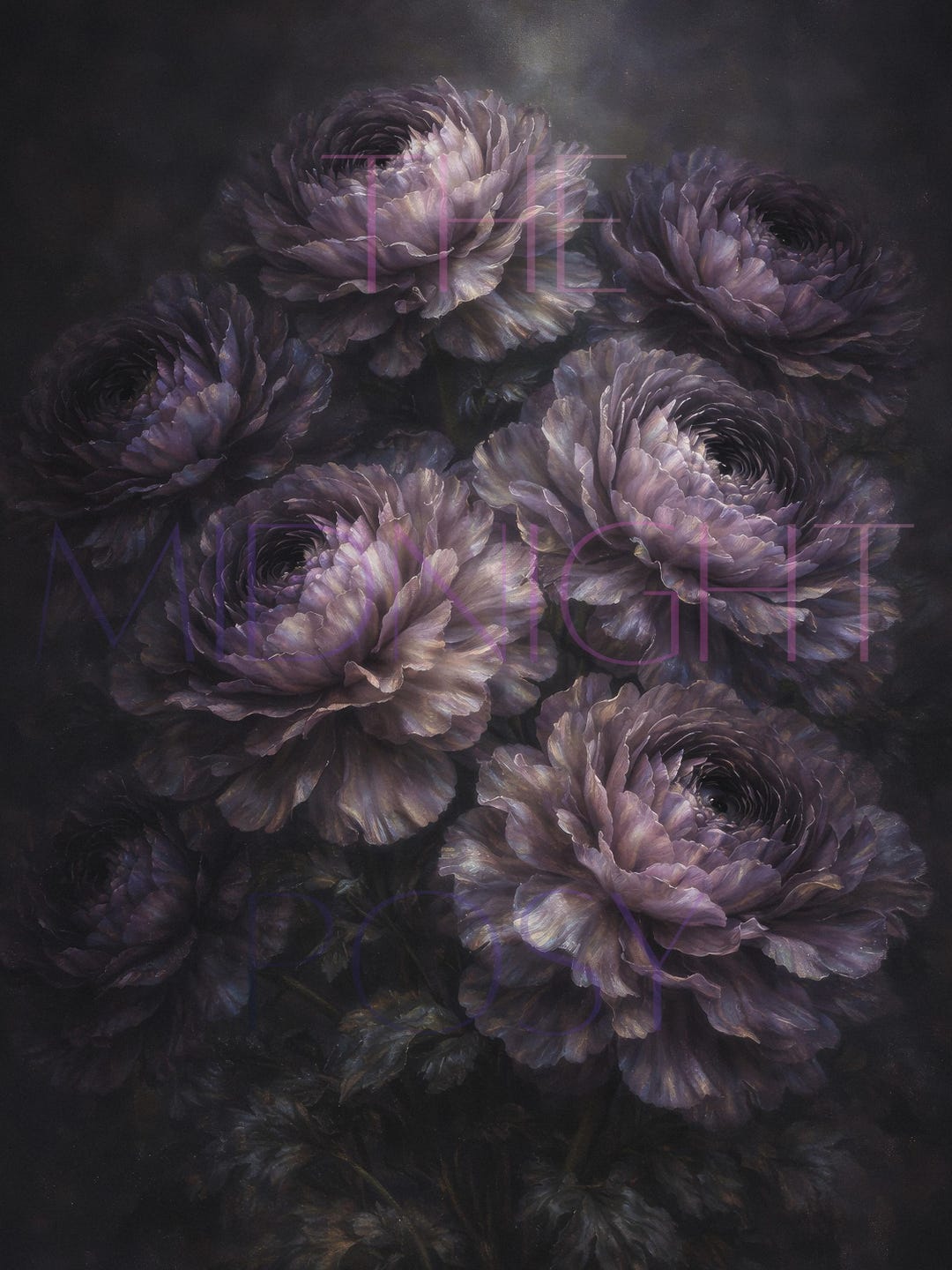 Moody Purple Peony Wall Art Print Dark Floral Painting Vintage ...