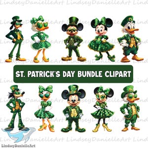 Paquete de imágenes prediseñadas del día de San Patricio de Mouse y amigos, vibraciones de la suerte, día de San Patricio de dibujos animados PNG, dibujos animados irlandeses PNG