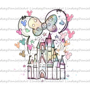 Watercolor Mouse Ear Castle PNG: Magic Kingdom Art (Digital Download)
