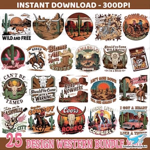 Retro Western Bundle PNG, Western Sublimation Bundle, Cowboy Cowgirl png, Country Tshirt Design, Howdy png, Rodeo Png
