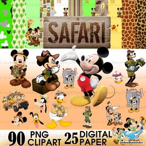 Mouse Safari Png, Mickey PNG, Safari Clipart, Mickey Safari Digital Paper, Animal Kingdom Clipart Instant Digital Download