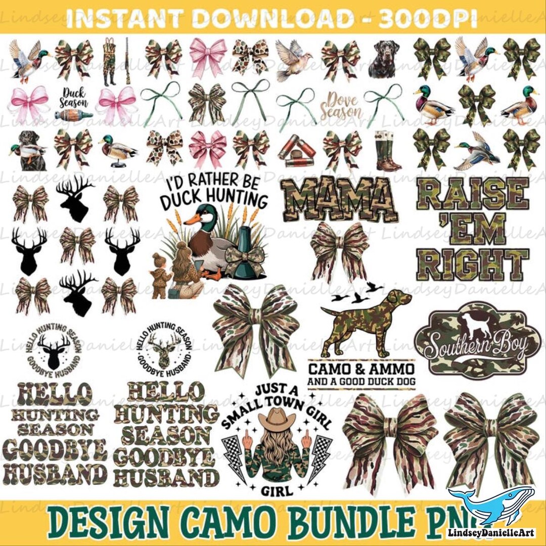 Camo Coquette Bow Png Bundle: Duck Hunting Clipart (digital Download ...