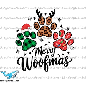 Joyeux Woofmas PNG, pattes de chien PNG, amoureux des chiens PNG, dessins de sublimation de chiens mignons à télécharger