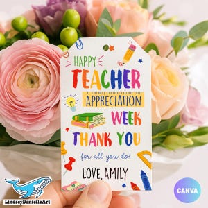 Teacher Appreciation Gift Tag, Printable Teacher Appreciation Classroom Supplies Gift Tag, Editable Canva Template Instant Digital Download