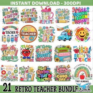 Teacher PNG Bundle: Retro Teacher Vibes, Teaching Shirt Design (Digital Download)